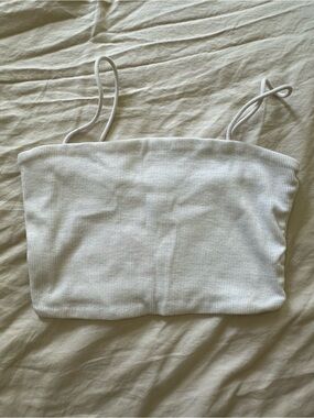 SHEIN White Ribbed Spaghetti Strap Tube Camisole